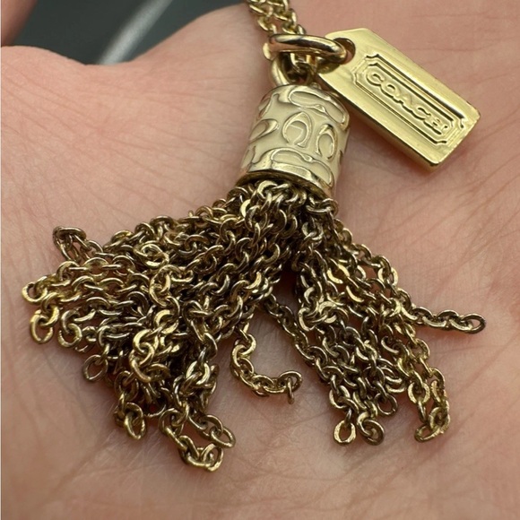Coach Gold Tone Enamel Logo Tassel Fringe Pendant Necklace - Picture 4 of 11